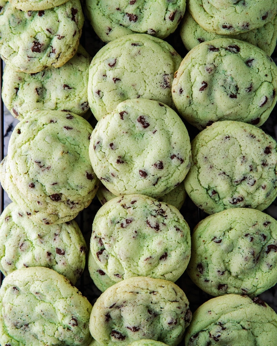A pile of soft, pale green cookies with small dark chocolate chips scattered throughout sits on a white plate. The cookies have a slightly crinkled texture and a round shape, stacked unevenly, showing their thick and fluffy form. Several more cookies rest on a black cooling rack beside the plate. The setup is on a white marbled surface with a pale blue cloth underneath the plate, adding soft color contrast to the scene. photo taken with an iphone --ar 4:5 --v 7