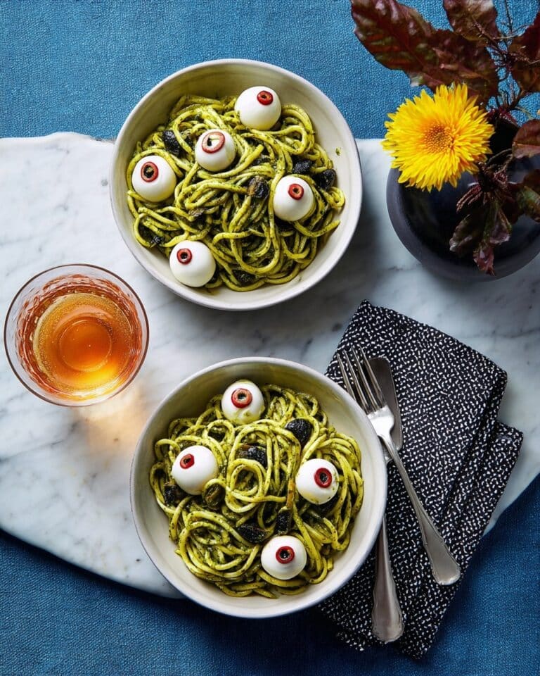 Pesto Spaghetti with Mozzarella Eyeballs Recipe