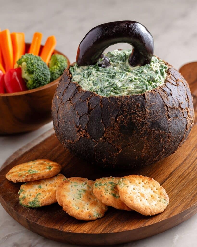 Spooky Spinach Dip in Bread Bowl Cauldron Recipe