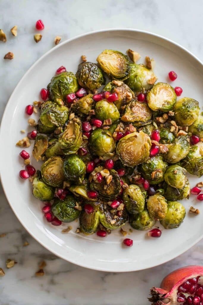 Roasted Maple Mustard Brussels Sprouts with Pistachios and Pomegranate Recipe
