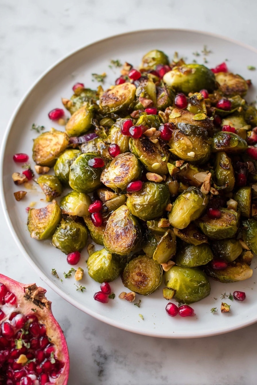 Roasted Maple Mustard Brussels Sprouts with Pistachios and Pomegranate Recipe - Recipe Image