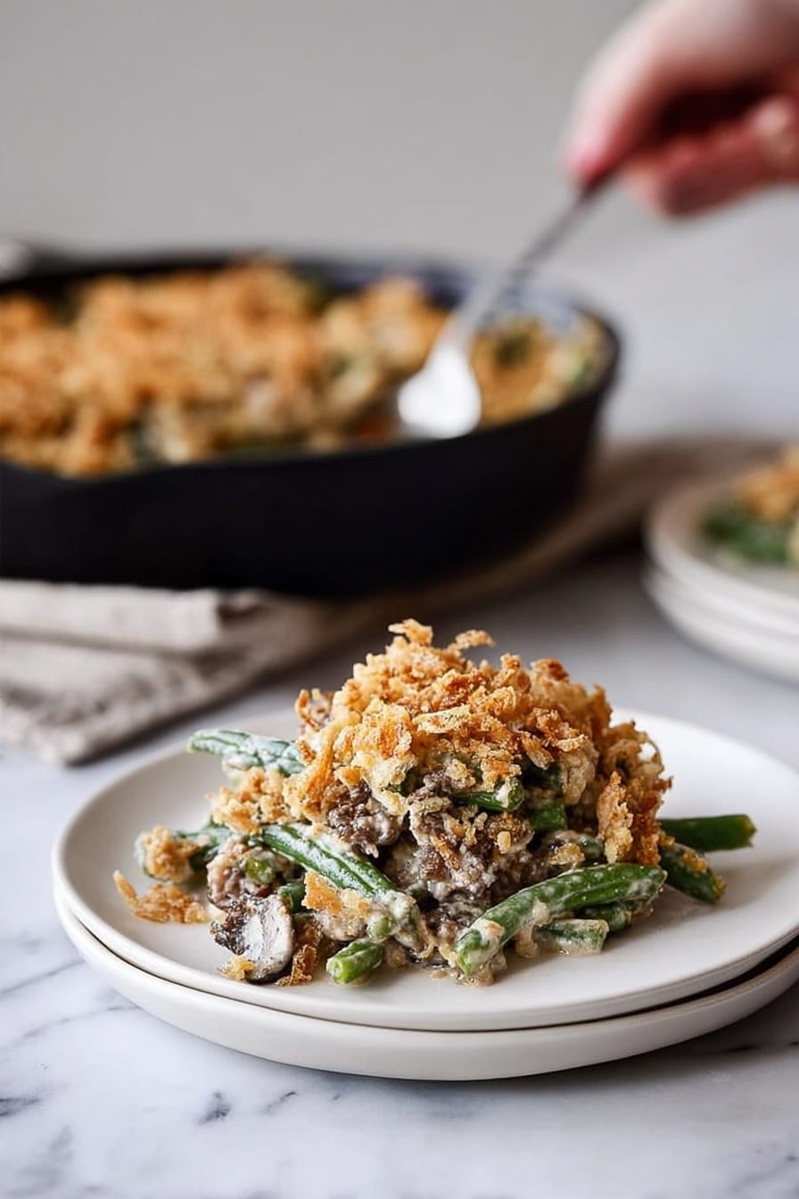 Lightened Up Fresh Green Bean Casserole Recipe - Serving Suggestion