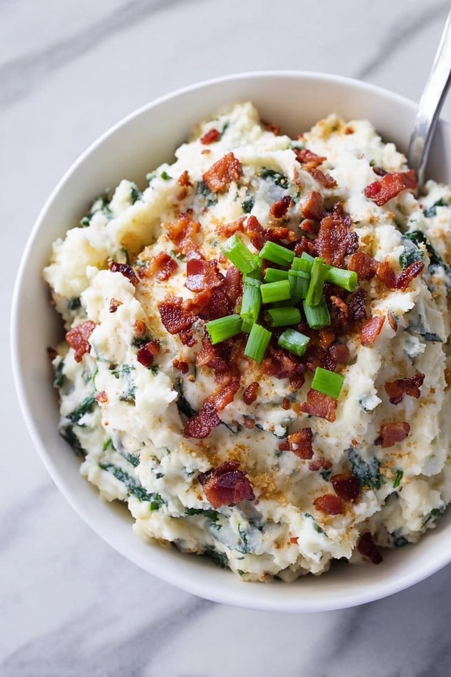 Buttermilk Bacon Blue Smashed Potatoes Recipe - Serving Suggestion