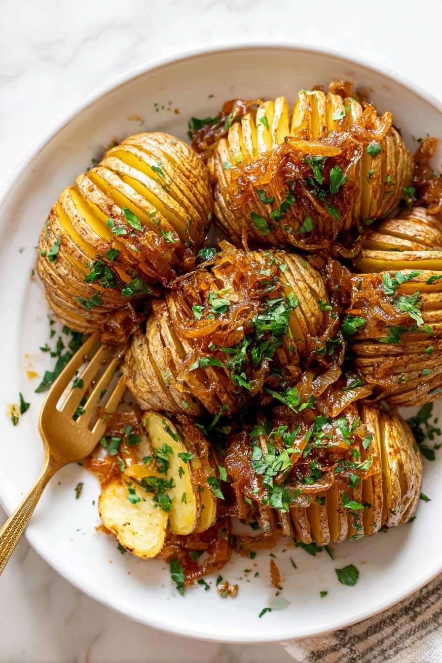 Brown Butter Hasselback Potatoes with Caramelized Onions Recipe - Serving Suggestion