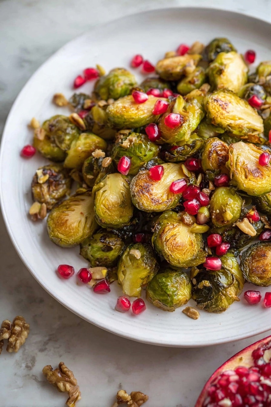 Roasted Maple Mustard Brussels Sprouts with Pistachios and Pomegranate Recipe - Recipe Image
