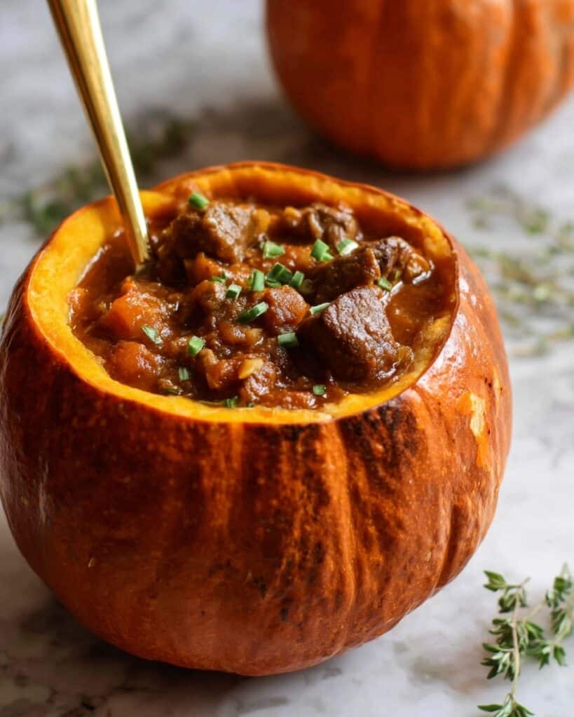 Slow Cooker Pumpkin Beef Stew in Roasted Pumpkins Recipe