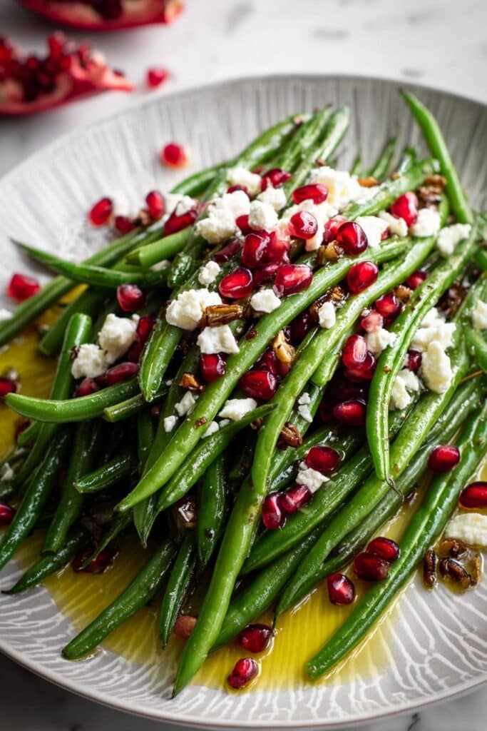 Maple Mustard Green Beans with Pomegranate and Goat Cheese Recipe