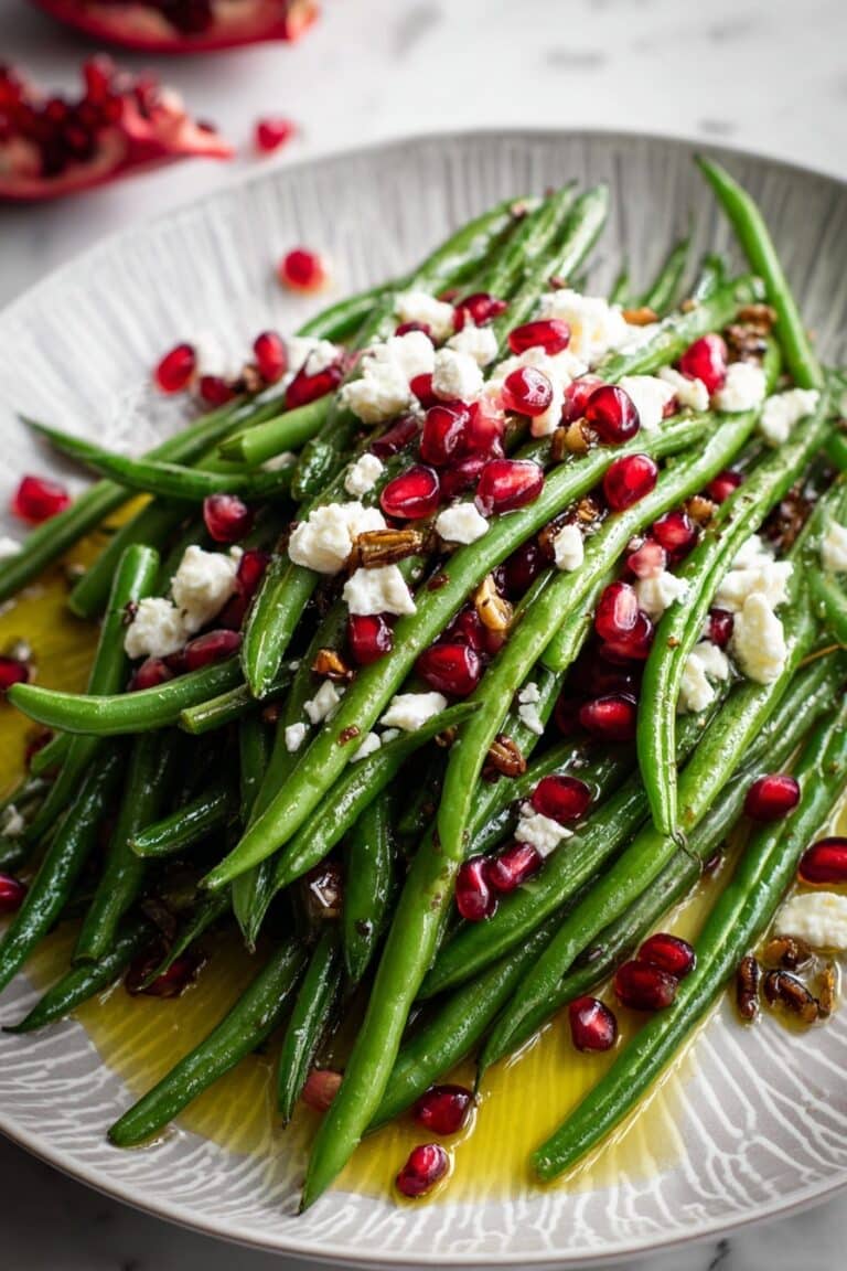 Maple Mustard Green Beans with Pomegranate and Goat Cheese Recipe