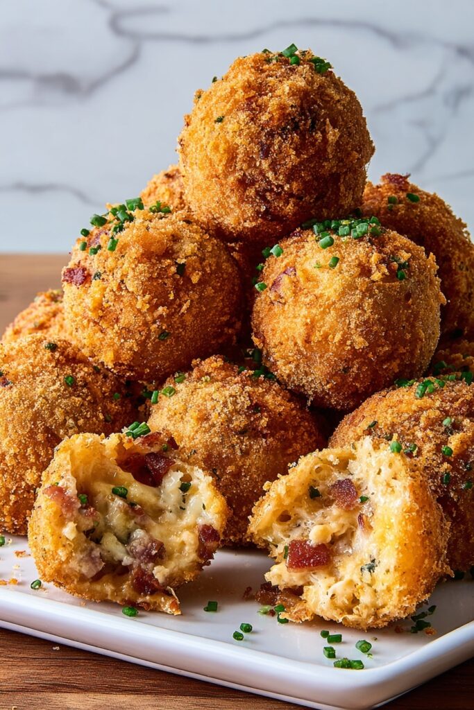 Fried Mashed Potato Balls with Bacon and Cheddar Recipe