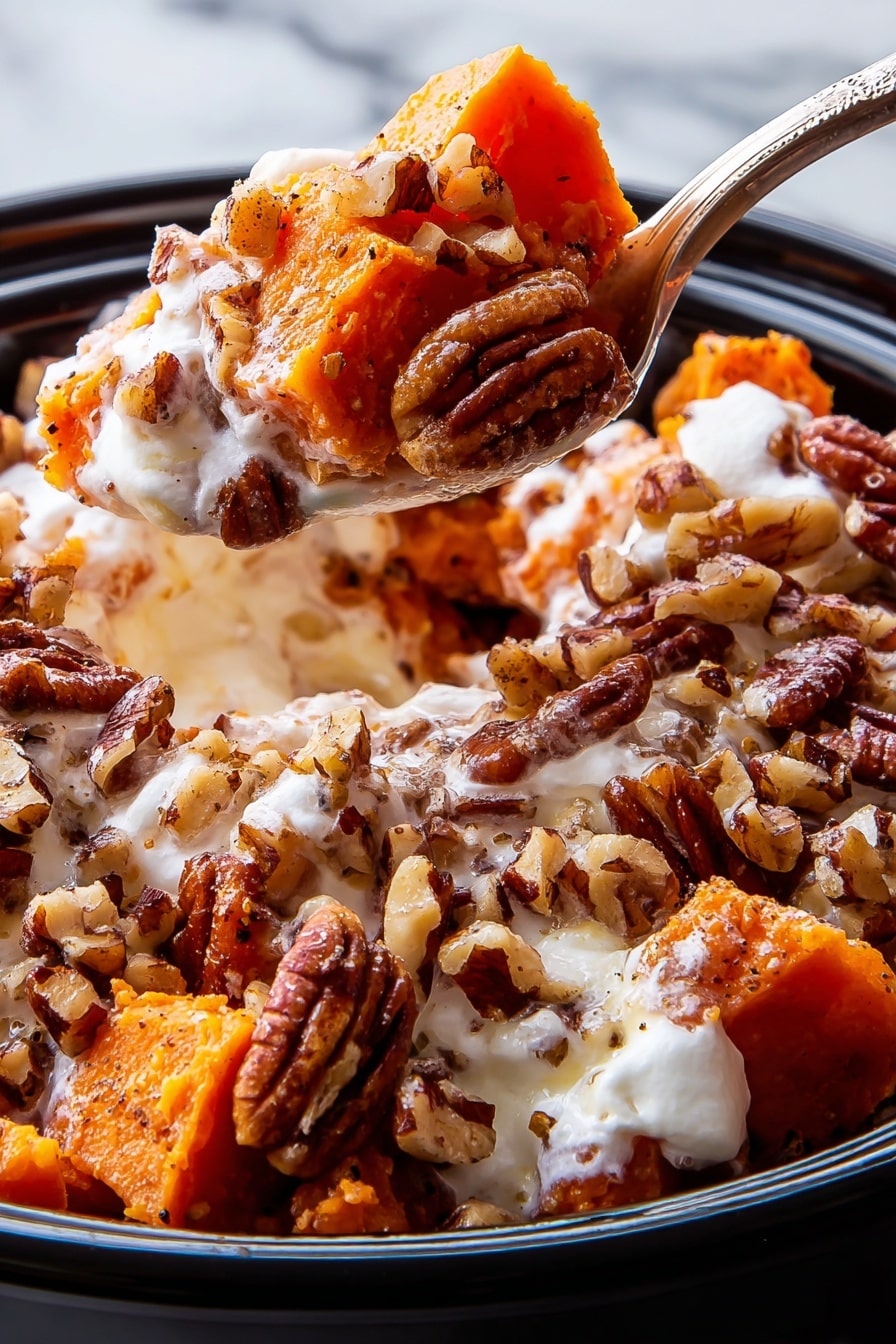Crockpot Sweet Potato Casserole with Marshmallows and Pecans Recipe - Recipe Image