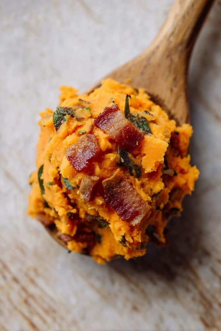 Bourbon Bacon Whipped Sweet Potatoes with Brown Butter and Crispy Sage Recipe