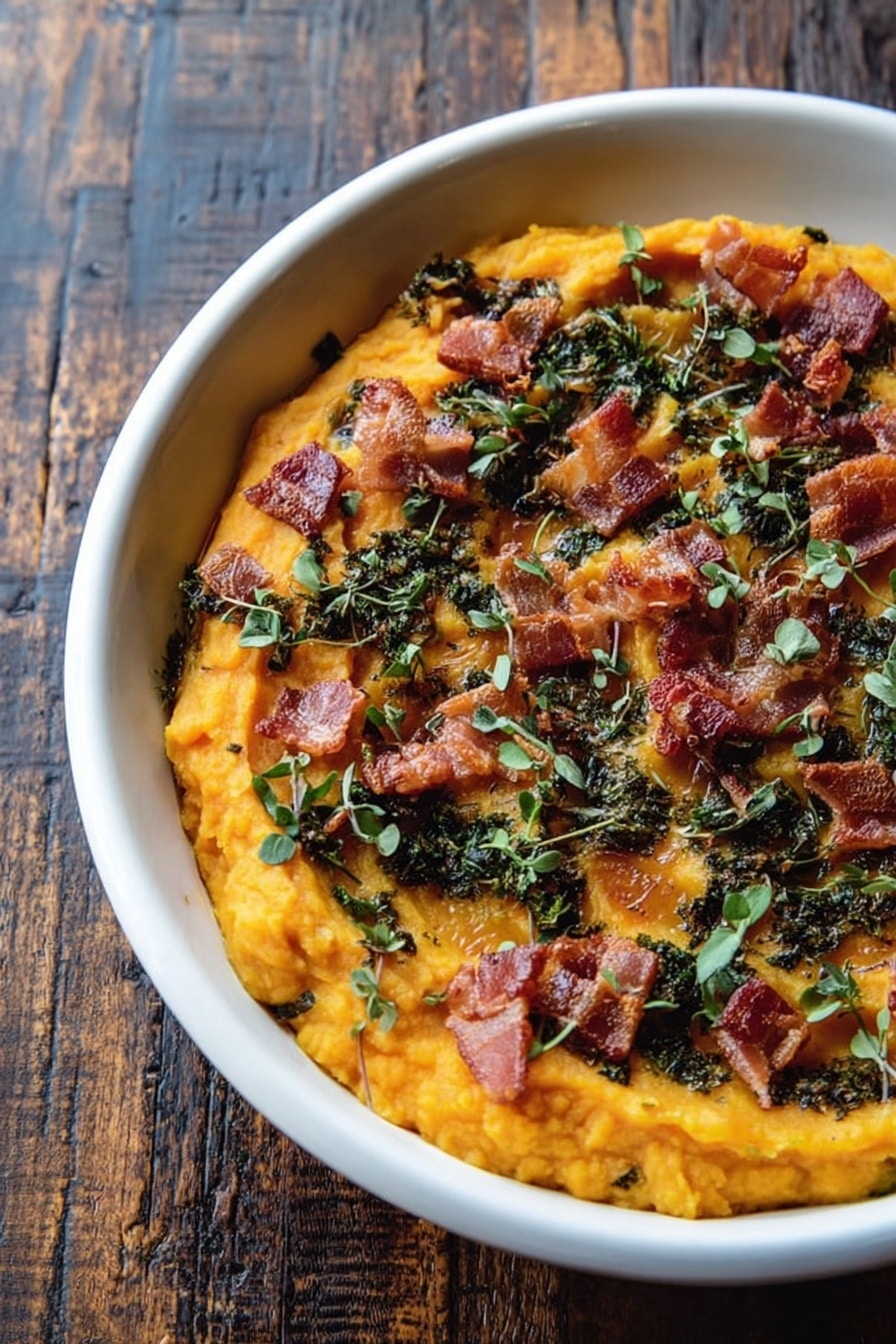 Bourbon Bacon Whipped Sweet Potatoes with Brown Butter and Crispy Sage Recipe - Serving Suggestion